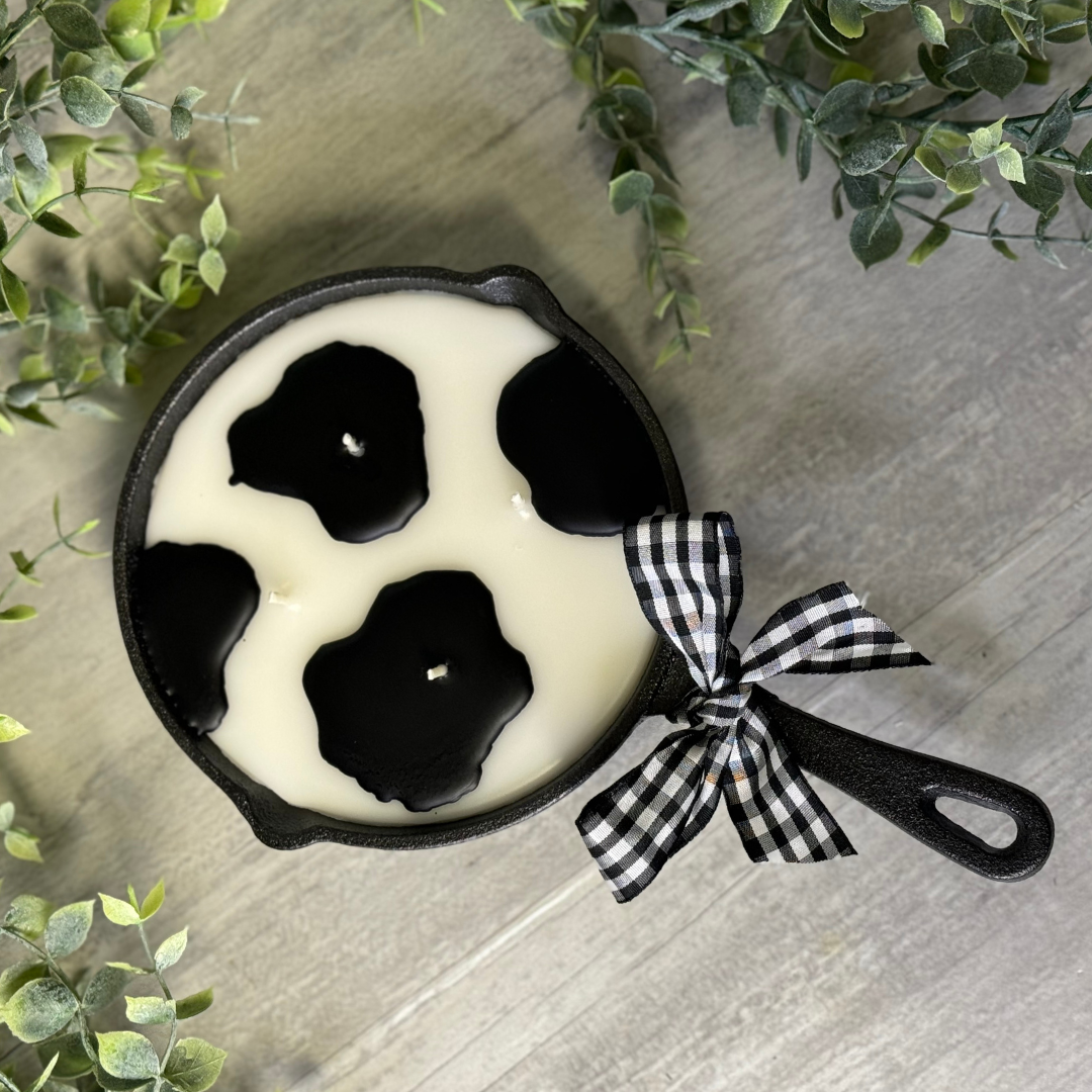 Cow Print Iron Skillet Candle