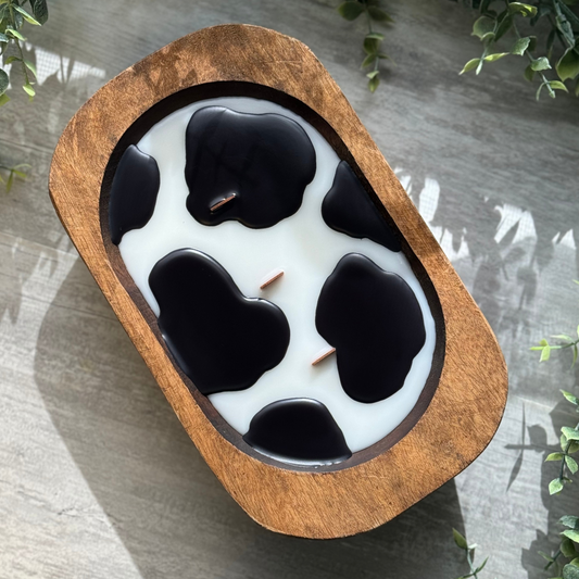 Wood Wick Cow Print Dough Bowl Candle