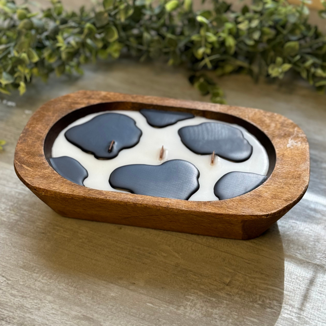 Cow Print Wood Wick Dough Bowl Candle